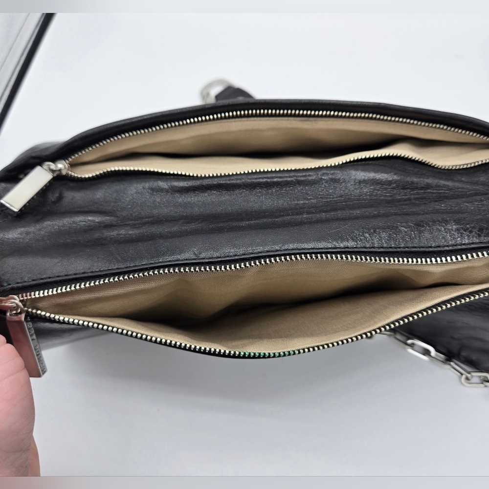 Tory Burch black leather Reva clutch bag like new! EUC! Silver tone hardware. - Picture 8 of 10